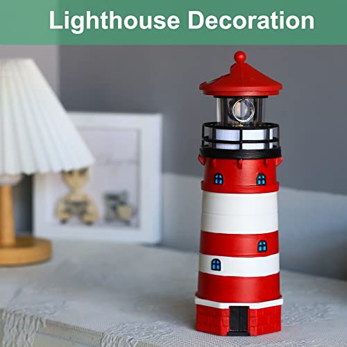 Solar Rotating Beacon LED Lighthouse - Outdoor Garden Decor (Red)