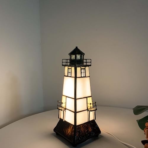 Tiffany Style Lighthouse Accent Table Lamp, Brown (5x5x9)