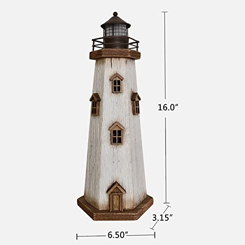 16" White Morning View Lighthouse Wood Figurine Decor